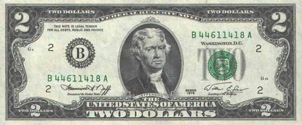 Два доллара США 2$USA